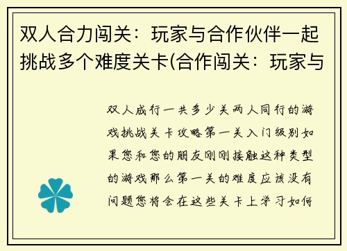 双人合力闯关：玩家与合作伙伴一起挑战多个难度关卡(合作闯关：玩家与伙伴联手破解难关)